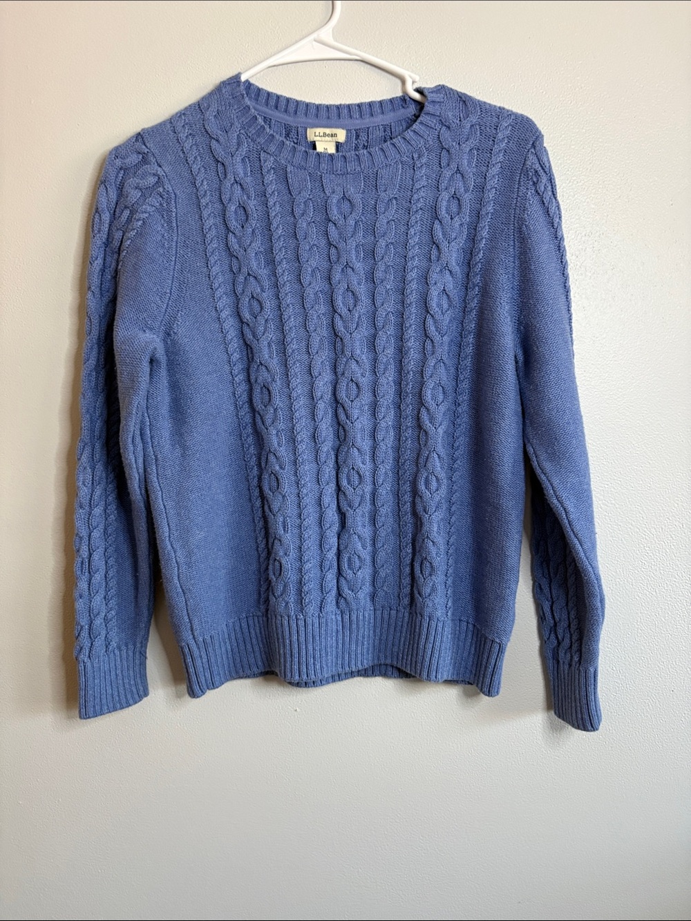 L.L. Bean Periwinkle Blue Cable-Knit Crewneck Sweater